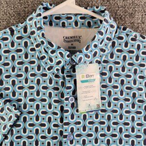 NWD Cremieux Men Medium Blue Short Sleeve Geometric Pattern Button Up Shirt